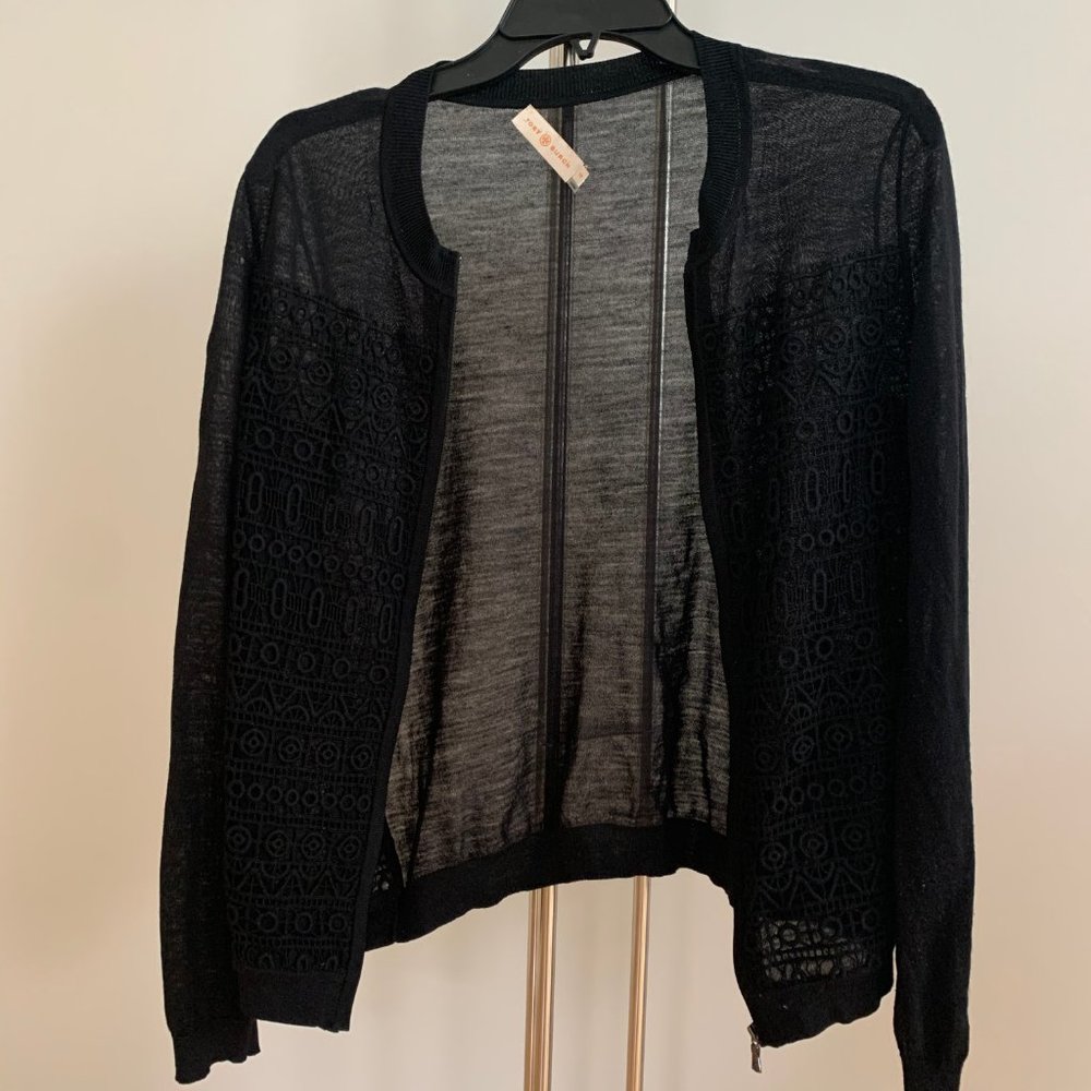 Tory Burch Wool Cardigan w Lace Eyelet Detail